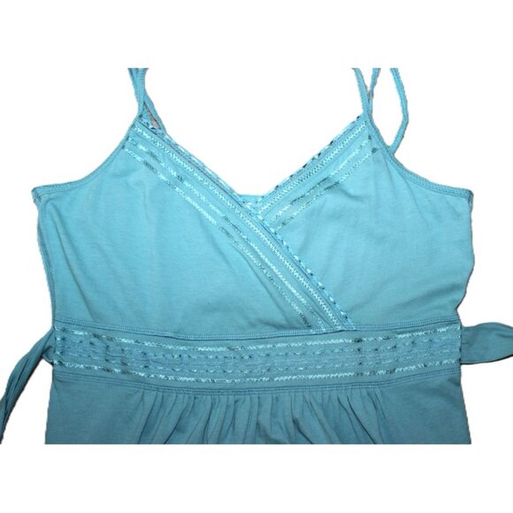ESPRIT Fit & Flare 100% Cotton Spaghetti-Strap Back-Tie Summer Top, Turquoise, L - Picture 2 of 6